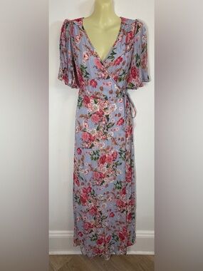 by TiMo Floral Wrap Maxi Dress in Lavender with Pink Bloom